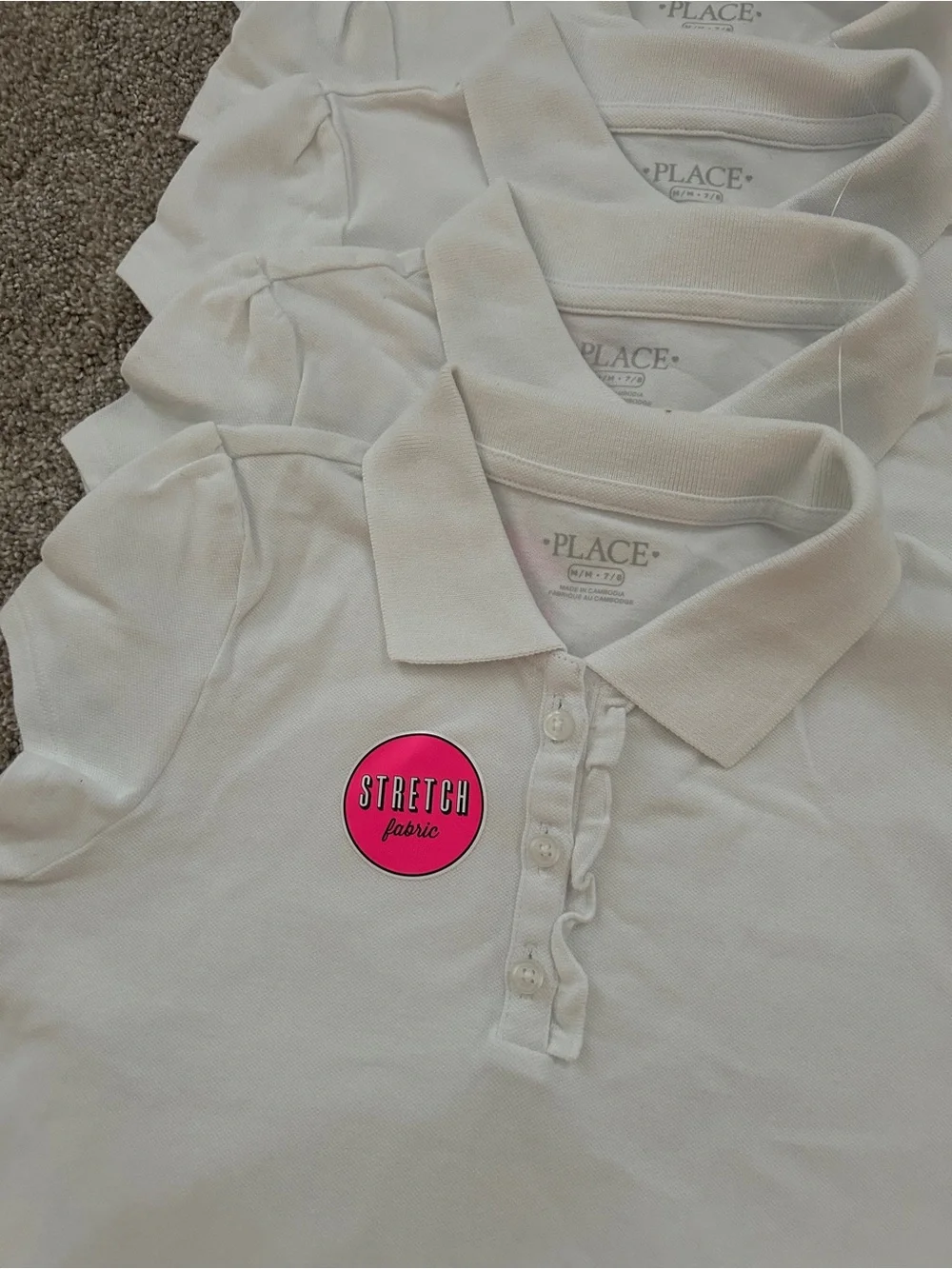 5 Pk NWT Girls White Uniform Ruffle Soft Stretch Pique Polo Shirt Size M 7/8